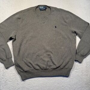 Vintage Polo Ralph Lauren Men's Cotton Crew Neck Sweater Gray Navy Pony L
